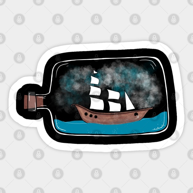 Ship In A Bottle Sticker by Arpi Design Studio